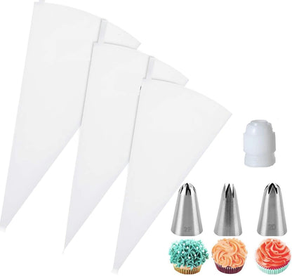 Skiennix Reusable Piping Bags Set - Eco-Friendly Cotton Cake Decorating Kit with 3 Tips & Coupler