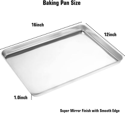 Wildone Baking Sheet & Rack Set - Stainless Steel Cookie Pan with Cooling Rack | 16 x 12 Inch, Non-Toxic & Heavy Duty