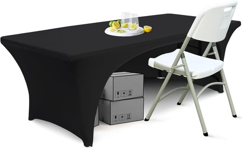 ABCCANOPY 4 Ft Spandex Table Cover - Open Back Fitted Tablecloth for Rectangle Tables | Black, Washable