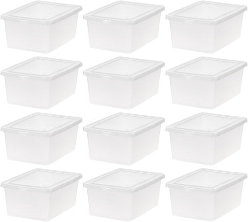 IRIS USA Storage Bins - 12-Pack Clear Stackable Containers for Shoes | 15 Quart, BPA-Free Plastic