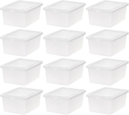IRIS USA Storage Bins - 12-Pack Clear Stackable Containers for Shoes | 15 Quart, BPA-Free Plastic