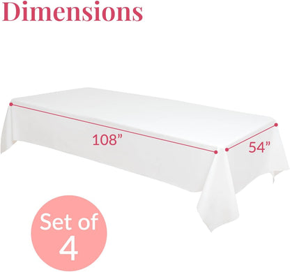 Prestee Disposable Table Cloths - Heavy-Duty Waterproof Rectangle Covers | 4 Pack, 108" x 54", White for Events