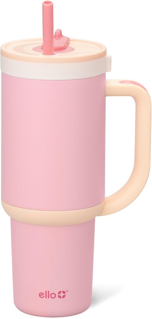 Ello Oasis 30 oz Tumbler - Insulated Stainless Steel Cup with Handle & Straw | 24-Hour Cold Retention, Sunrise Glow