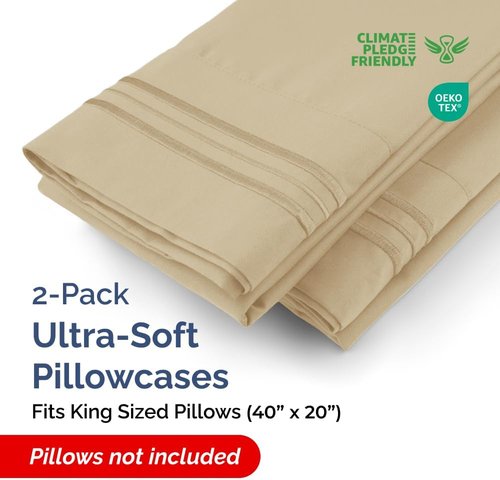 King Pillow Cases by [Brand Name] - Ultra Soft Hotel Quality Covers | Cozy, Wrinkle-Free & Fade Resistant - 2 Piece Set in Beige