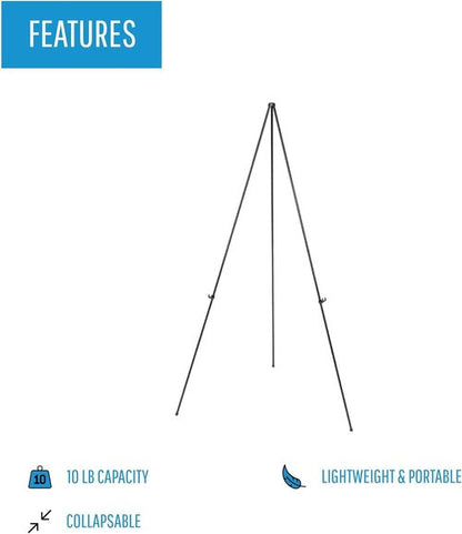 MasterVision Instant Easel - Lightweight Black Steel Design | 61.5" Height for Easy Setup