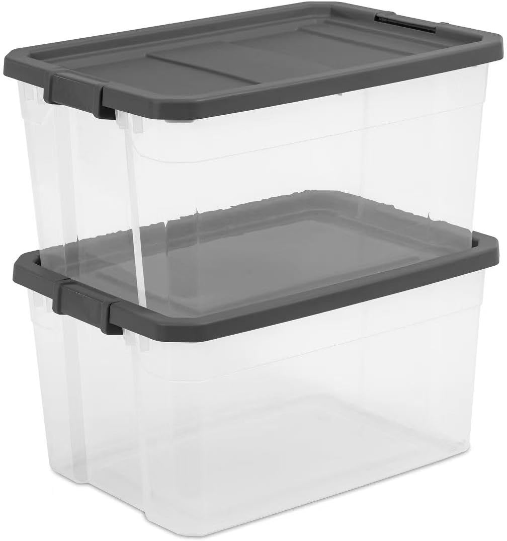 Regine Switzerland 76 Quart Clear Plastic Storage Bins - Durable Latch Lid for Office & Garage Organization | Dark Gray (2 Pack)