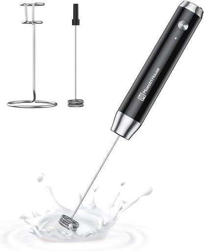 Maestri House Rechargeable Milk Frother - Handheld Electric Foam Maker with Stand & Detachable Whisk for Lattes & Cappuccinos
