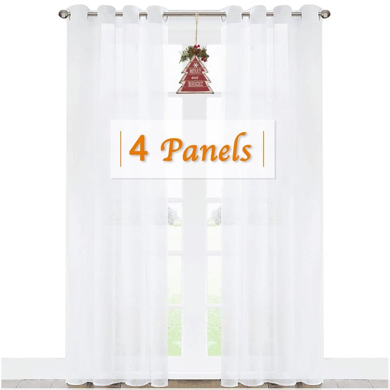 RYB HOME White Sheer Curtains 96 inches Long 4 Panels Set for Living Room, Light Filtering Voile Window Drapes with Grommet for Bedroom, W 54" x L 96"