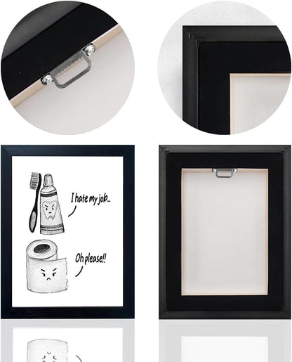 Regine Switzerland Kids Bathroom Decor - Cute Framed Canvas Wall Art | Modern Black and White Design