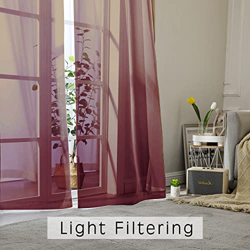 OWENIE Short Burgundy Red Sheer Curtains 36 Inches 2 Panels Set - Kitchen Tiers Valances Curtains Light Filter Rod Pocket Voile Cafe Curtains for Kitchen Bathroom Small Half Window, 42 in W x 36 in L