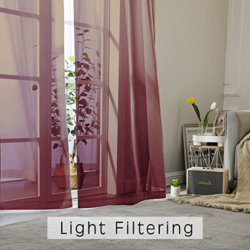 OWENIE Extra Long Sheer Curtains 120 Inches Long, Burgundy Sheer Curtain, Voile Rod Pocket Panels for Bedroom and Living Room (42 x 120 inches Long, Set of 2, Burgundy)