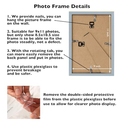 JCJMY 9x11 Picture Frame Rustic White for Wall Hanging or Tabletop, Wall Mounting Horizontally or Vertically, 9 x 11 Wall Gallery Poster Photo Frame with Shatter Resistant Plexiglass, Rustic White
