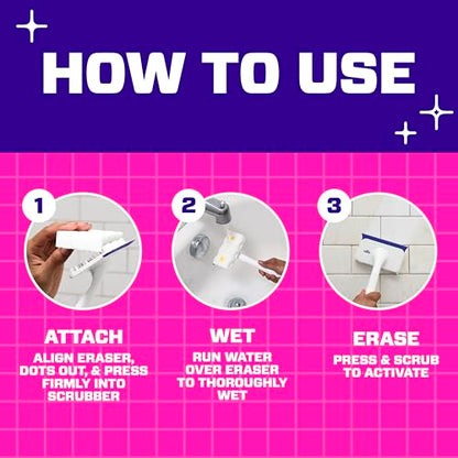 Mr. Clean Magic Eraser Shower & Tub Scrubber, Bathroom Cleaner, All in One Bathroom Cleaner, Lemon Starter Kit, 1 Scrubber & 2 Foaming Magic Erasers
