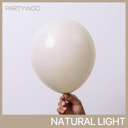 PartyWoo White Sand Balloons - 155-Piece Boho Neutral Balloon Arch Kit for Weddings & Parties | 5-18 Inch
