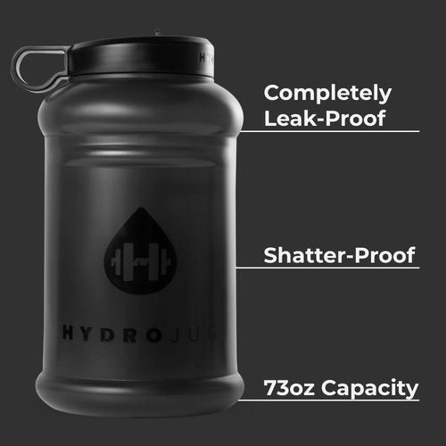 HydroJug Half Gallon Water Bottle - Refillable 73oz Jug With Carry Handle - Leakproof, BPA Free, Black