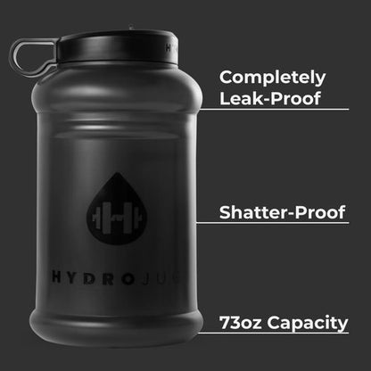 HydroJug Half Gallon Water Bottle - Refillable 73oz Jug With Carry Handle - Leakproof, BPA Free, Black