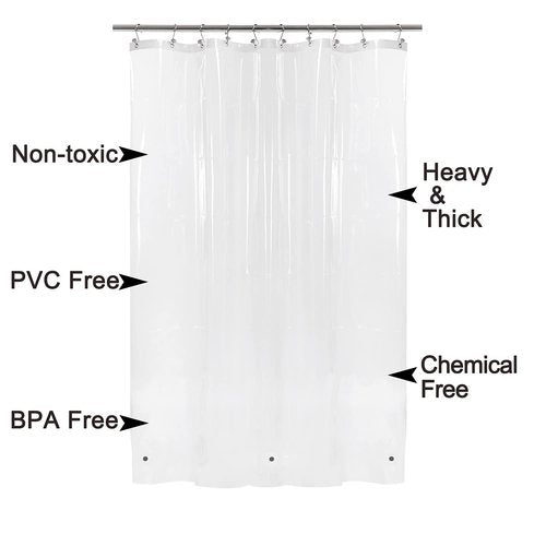 Barossa Design Extra-Long Shower Curtain with 84 inches Height (72x84),PEVA - Waterproof,Eco-Friendly, Non-Toxic, Odorless, PVC Free, Metal Grommets (Clear)