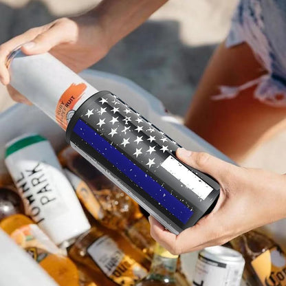 TILUCK Slim Can Cooler - Insulated Stainless Steel for 12 oz Beer & Seltzer Cans | Black U.S. Flag