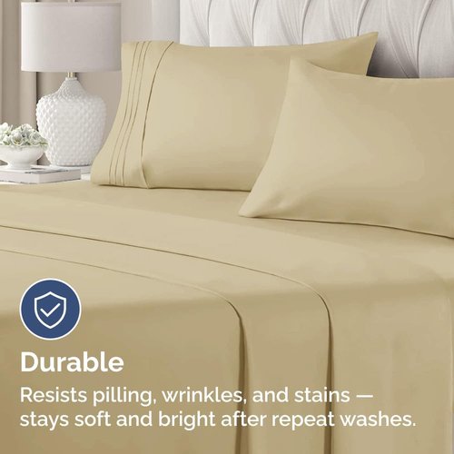 King Pillow Cases Set of 4 - Ultra Soft Hotel Quality - Wrinkle Free & Fade Resistant - Beige