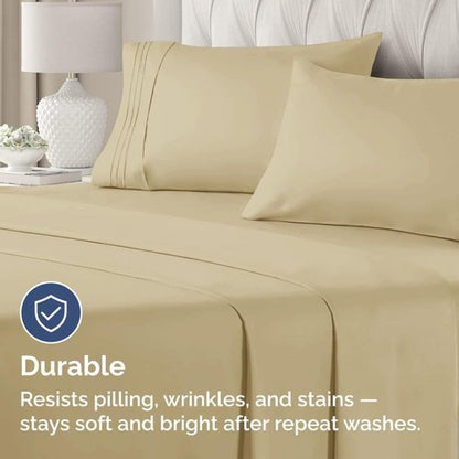King Pillow Cases Set of 4 - Ultra Soft Hotel Quality - Wrinkle Free & Fade Resistant - Beige