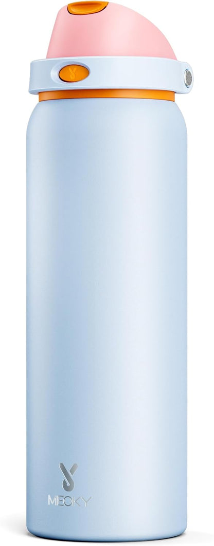 Meoky 40 Oz Insulated Water Bottle - Leak Proof, 2-in-1 Lid, Cold for 24 Hours, BPA-Free - Periwinkle