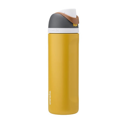 Owala FreeSip Insulated Stainless Steel Water Bottle with Straw for Sports and Travel, BPA-Free Sports Water Bottle, 24 oz, Grey/Yellow, Golden Conquest