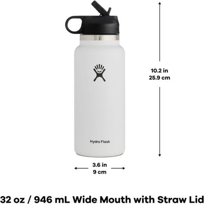 Hydro Flask 32 oz Wide Mouth Water Bottle with Straw Lid - Durable White Design