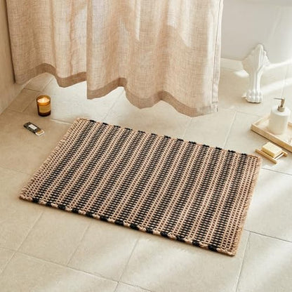 TYUU Waffle Bath Mat, Boho Bathroom Rugs Non Slip Washable Super Absorbent Quick Dry Bath Mat Farmhouse Bathroom Decor, 24"x16" Khaki and White