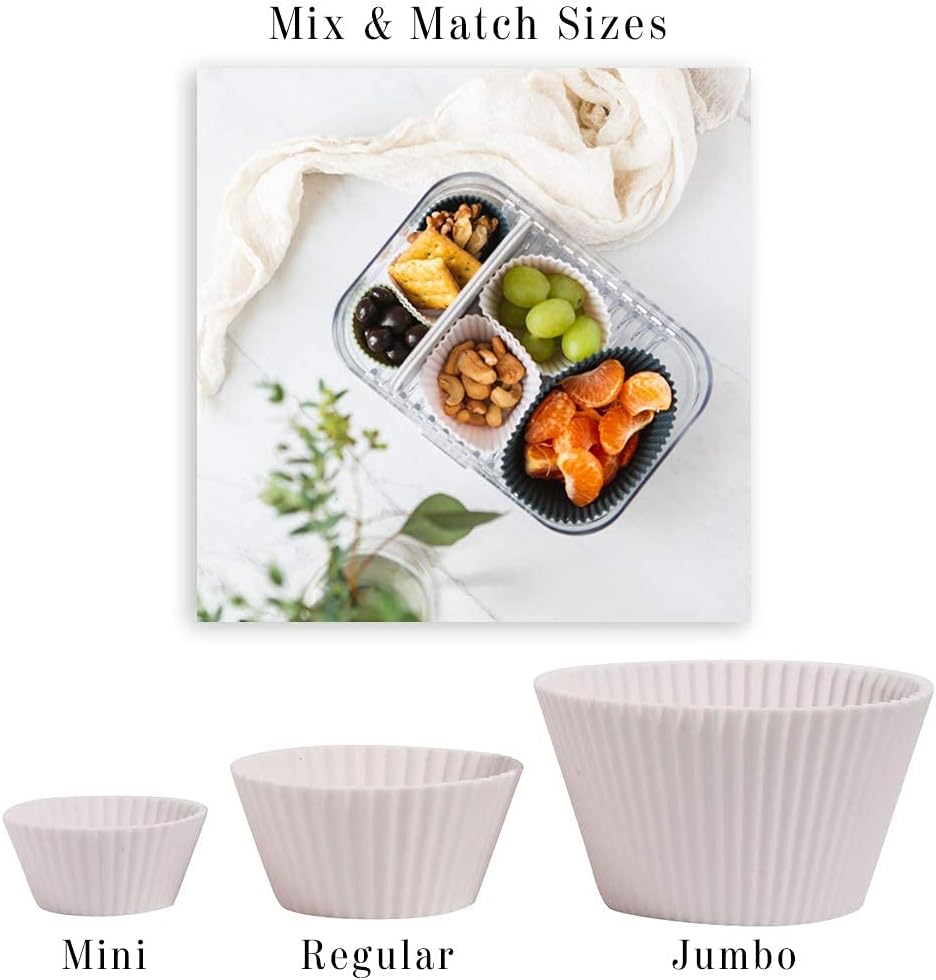 Skiennix Silicone Baking Cups - Reusable Muffin Liners, BPA Free, 12 Pack in White, Blue & Green