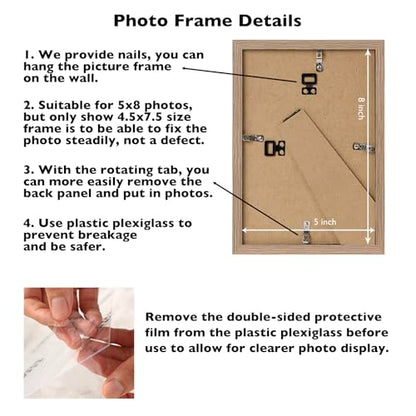 JCJMY 5x8 Picture Frame Rustic Brown for Wall Hanging or Tabletop, Wall Mounting Horizontally or Vertically, 5 x 8 Wall Gallery Poster Photo Frame with Shatter Resistant Plexiglass,Rustic Brown
