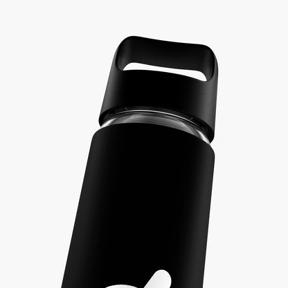 Peloton Glass Water Bottle - 16 Oz. with Non-Slip Silicone Sleeve & Travel Handle, Black