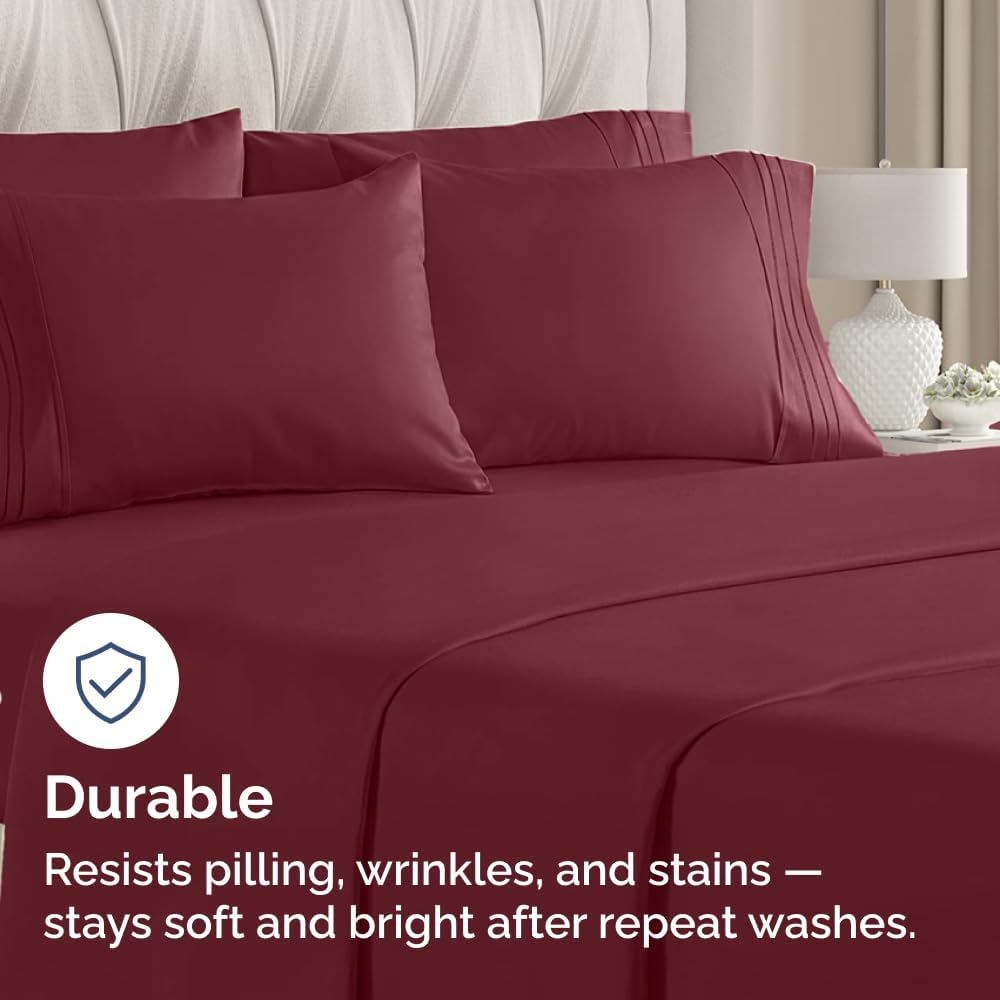 Ultra Soft Queen Pillow Cases Set of 10 | Hotel Quality, Wrinkle-Free & Stain Resistant - Burgundy