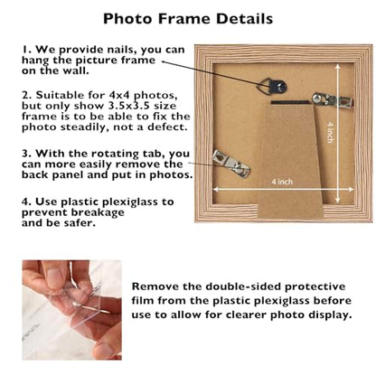JCJMY 4x4 Picture Frame Rustic Brown for Wall Hanging or Tabletop, Wall Mounting Horizontally or Vertically, 4 x 4 Wall Gallery Poster Photo Frame with Shatter Resistant Plexiglass, Rustic Brown