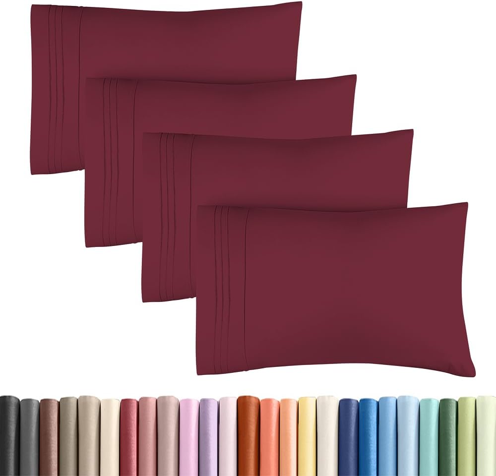 Skiennix Standard Pillow Cases Set of 4 | Ultra Soft Hotel Quality Covers - Machine Washable Burgundy