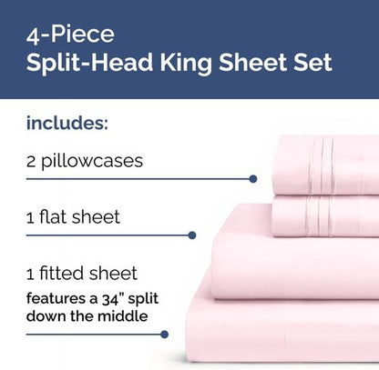 Flex Top Split Head King Sheet Set - Comfy Breathable Cooling Bed Sheets - Luxury Oeko-Tex Lavender Pink