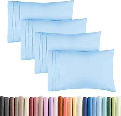 King Standard Pillow Cases - Soft Hotel Quality Covers for Comfy Bedding | Set of 4 Light Blue