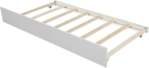 LostCat Twin Size Bed Frame - Solid Pinewood with Trundle & Headboard | No Box Spring Needed, White