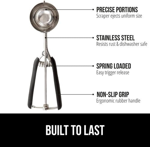 GORILLA GRIP Cookie Scoop - BPA-Free 304 Stainless Steel, Soft Grip Handle, 2 TBSP Size, Black
