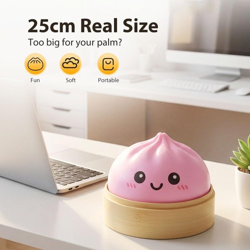 Giant Dumpling Squishy - Jumbo Soft Slow Rising Stress Ball for Adults | Extra Large Pink Fidget Toy