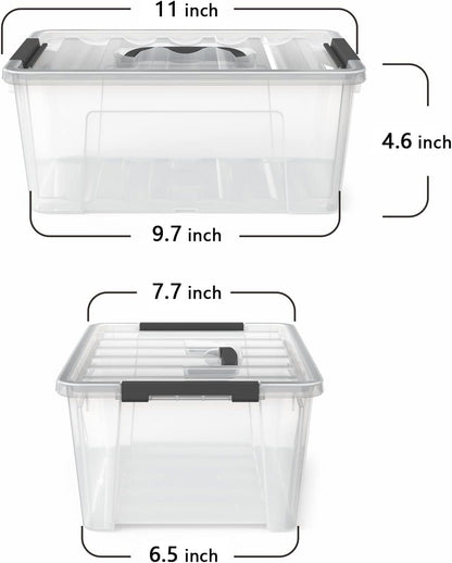 WYT Clear Storage Latch Bins - 6-Pack Organizer Box with Handles and Lids | 5-Litre Capacity