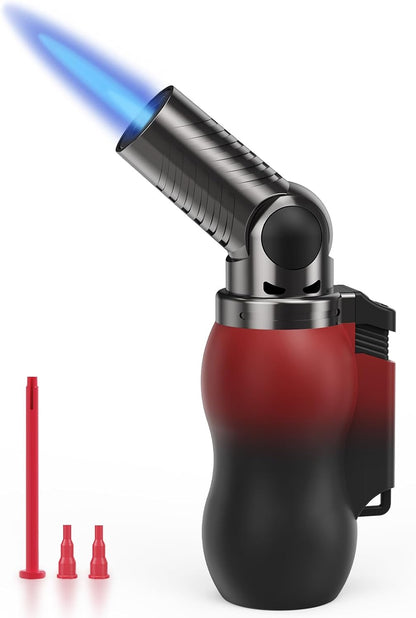 TBTeek Torch Lighter - Portable Kitchen Torch with 45° Rotatable Head & Adjustable Flame | Red-Black