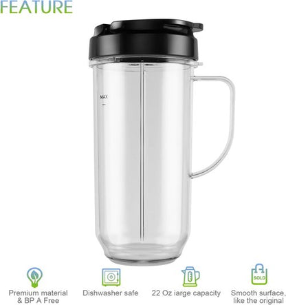 Magic Bullet 5-Piece Blender Cup Set - 22oz Tall Cup with Flip-Top Lid & Cross Blade