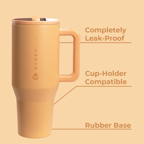 HydroJug Traveler - 32 oz Insulated Water Bottle with Handle & Flip Straw - Leak Resistant, Fits Cup Holder | Marigold