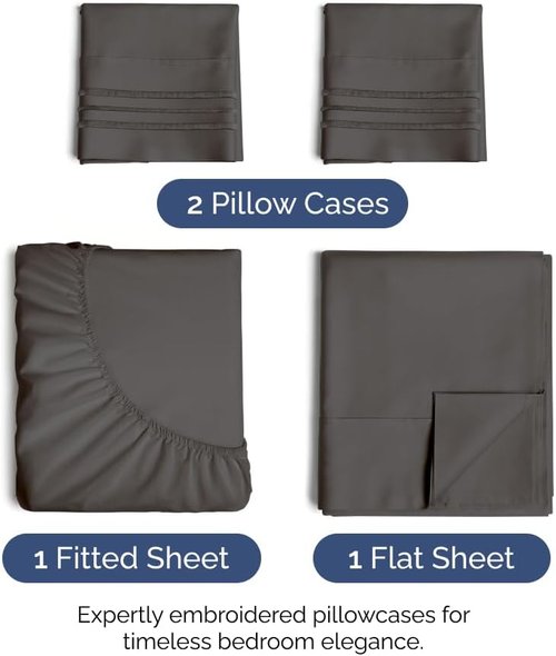 Comfy 4-Piece Sheet Set by [Brand Name] - Breathable & Cooling Luxury Bedding - Deep Pockets, Ultra-Soft, Wrinkle-Free - Charcoal