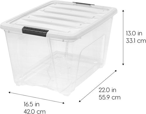 IRIS USA Stackable Storage Bins - 12-Pack 54 Quart Clear Plastic Containers with Lids for Home Organization | Clear/White