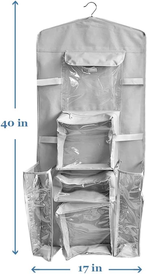 ProPik Christmas Wrapping Paper Storage Organizer - Double-Sided with Multiple Pockets, 40"X17" Clear PVC Bag (Grey)