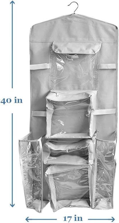 ProPik Christmas Wrapping Paper Storage Organizer - Double-Sided with Multiple Pockets, 40"X17" Clear PVC Bag (Grey)