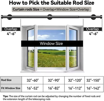 YaFex Heavy Duty Curtain Rods - Adjustable 32-60 Inch Black Window Treatment Rods with Aluminum Finials