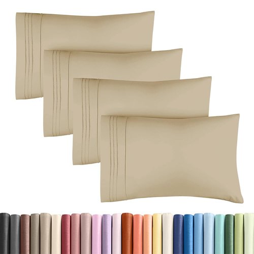 King Standard Pillow Cases Set of 4 - Soft Hotel Quality Pillowcase Covers - Comfy Bedding for Women, Men, Kids & Teens - Machine Washable Pillow Protectors - 4 Piece Set - King Standard Size Beige