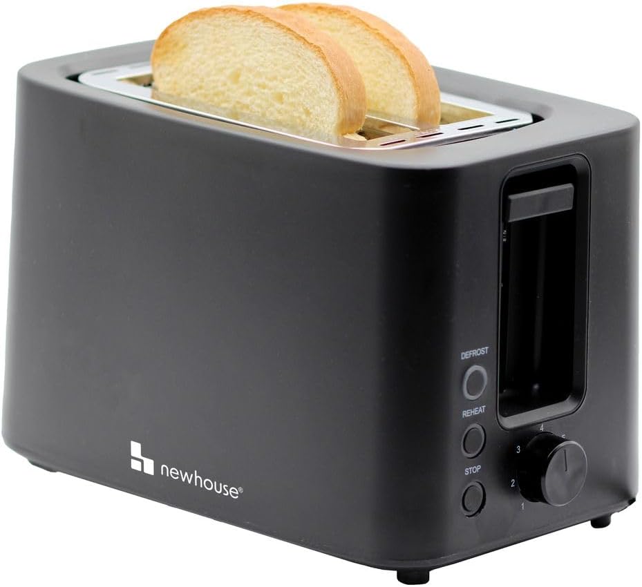 Newhouse 700W Black 2-Slice Toaster - Auto Pop-Up & Cool-To-Touch Kitchen Essential for Modern Homes